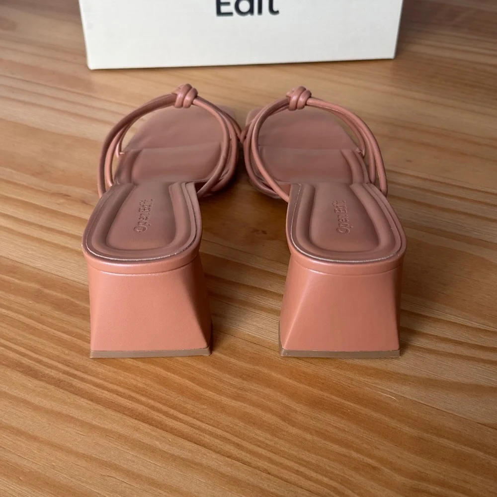 Open Edit Jamie‎ Square Toe Block Heel Sandal in Tan in Cashew Tan NEW IN BOX!
